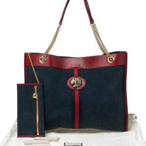 Gucci Navy Blue/Red Suede And Leather Large Rajah Tote